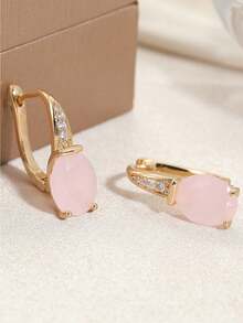 Elegant Pink Oval Pearl Earrings, Beautiful Accessory For Women's Back To School, Party, Date, Ideal Birthday Gift - Pink - View 6