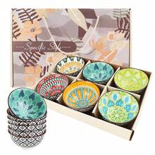 Set Of 6 Ceramic Bowls 10 Oz, Bohemian Ceramic Bowl Set, Bohemian Style Small Vintage Bowl Gift, 4 Color Kitchen Cutlery Serving Bowl, Can Hold Cereal, Soups, Desserts, Snacks, Fruit, Salads; Microwave, Oven, Refrigerator And Dishwasher - Perfect For Dining And Gifts - 彩色 - 查看 11