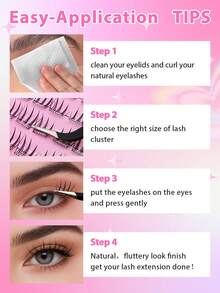 60pcs C-Curl Self-Adhesive Eyelash Clusters, Natural Korean Girl Group ACE Style Cartoon Lashes Without Glue, Painless Tape - Long-Lasting Lashes With No Residue - C - 查看 8