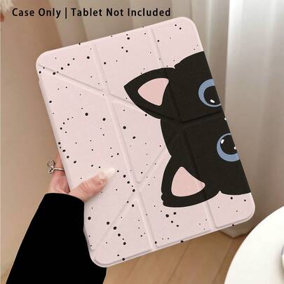 Acrylic Crystal Tablet Protective Case With Kickstand, Featuring Black Cat With Blue Eyes Pattern, Compatible With Samsung A9/A9+/S9/S9FE/A11/A11+/S11/S10 FE/S10 FE+/S10 Lite, Apple Air 5/6, , , Honor, , , And Other Popular Models. Foldable, Silicone Reinforced Corners, Auto Wake/Sleep Function, Pen Slot, Multi-Angle Adjustable Stand - Perfect Daily Protection, Ideal Gift