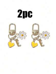 1pc Personalized Yellow Heart Pendant, Customizable With Initial Letter & Daisy Pattern, Heart Pendant, Daisy Keychain, Letter Keychain, Heart Keychain Accessory, Customized Bag Charm, Gift, Keychain, Unique Phone Accessory, Minimalist Design - Multicolor - View 29