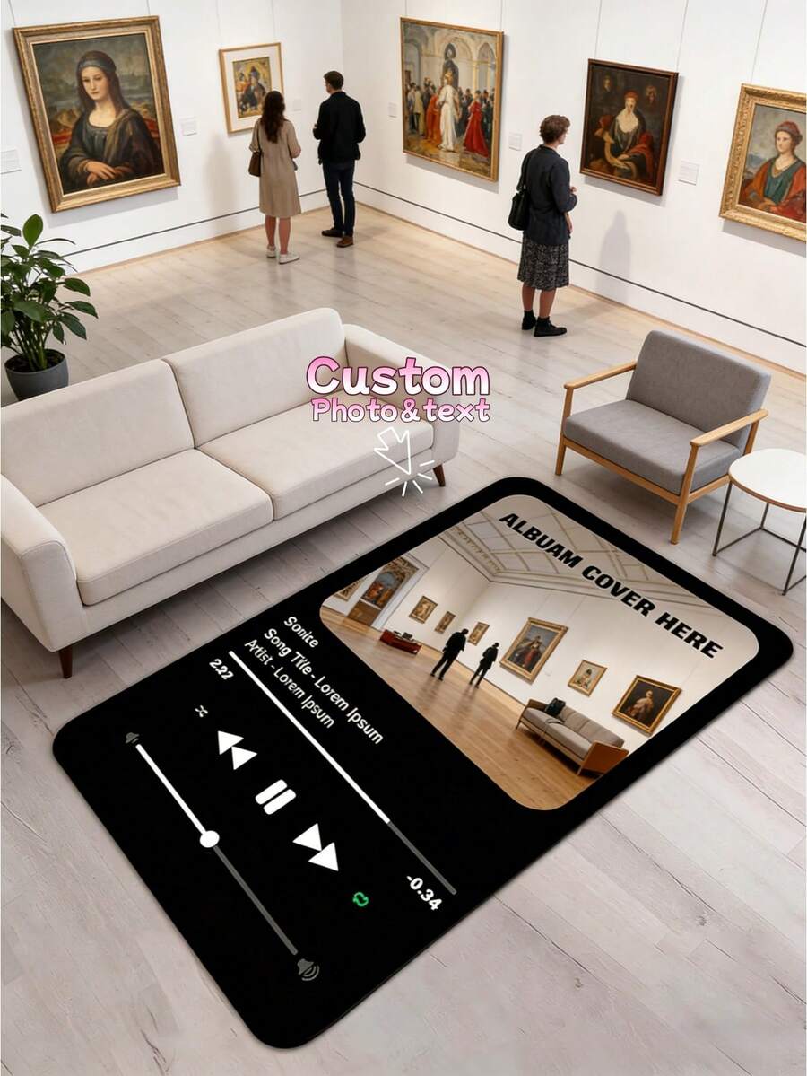 1pc Personalized Music Album Rug - Custom Favorite Song Or Album Cover Rug With Photo, Name And Text, Non-Slip Soft Floor Mat Suitable For Bedroom And Living Room Decor, Unique Gift For Music Lovers, Birthdays, Holidays And Special Occasions - Multicolor - View 1