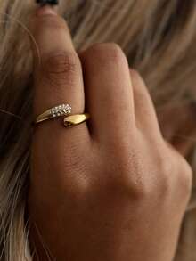 New Stainless Steel Open Ring, Minimalist Luxury Cast Micro-Inlaid Diamond Ring - Gold 6 - View 7