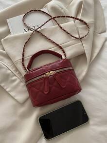 Lightweight Mini Handbag, Chain Bag, Rhombus Pattern Bag, Tote Bag, Bucket Bag, Suitable For Teenage Girls, College Students And Office Ladies, Ideal For Office, Campus, Work, Commute, Outdoor Activities, Travel And Outings - Burgundy - View 4
