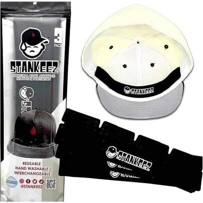 Stankeez - Juego de 3 protectores de sudor para gorras ajustadas, snapback, camionero, gorras de golf, relleno de moldeador de sombrero, protección lavable contra el sudor, no calcomanía, negro