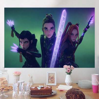 K-Pop Stage Witch Hunter Theme Children's Girls Party Scene Birthday Party Backdrop Banner. K-Pop Theme Wall Decor. Photo Shooting Background. Ideal For Electronic Music Festival Celebrations, Room Decor And Display Props.