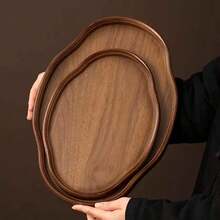 1pc Walnut Oval Serving Tray, Suitable For Holding Food, Snacks, Beverages, Sushi, Steak, Pizza, Desserts, Cakes, Breads, Also Can Be Used As Breakfast Tray, Coffee Tray, Tea Tray, Dinner Plate, Food Serving Platter - Maroon - View 1