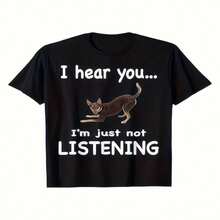 Kelpie Print Women's T-Shirt - Black Casual Short-Sleeved T-Shirt, Printed With The Words "I Heard...But I Don't Care", Crew Neck Design, Non-Stretch Fabric, Fun Clothing_playful Design_durable Printed Dog T-Shirt - Black - View 2