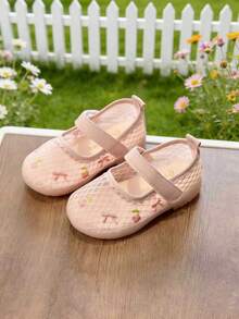 1双婴幼儿女童透气网面公主鞋，春夏柔软防滑鞋，甜美樱桃蝴蝶结网面鞋，轻便灵活的学步鞋，适合幼儿园日常穿着 - 粉色 - 查看 3