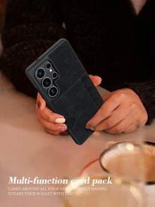 1pc Denim Material Anti-Drop Multifunctional Card Holder 2-In-1 Phone Case Suitable For Samsung Galaxy S20 Ultra/ Galaxy S21 Plus/ Galaxy S21 Ultra/Galaxy S22 Plus/Galaxy S23 S24 S25 Ultra/ - Black - View 4