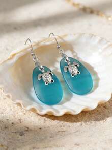 2 Styles Ocean Themed Pendant Earrings, Starfish, Sea Turtle, Sea Glass Earrings, Elegant Beach Vacation Earrings, Luxury Earrings For Women - Multicolor - View 7