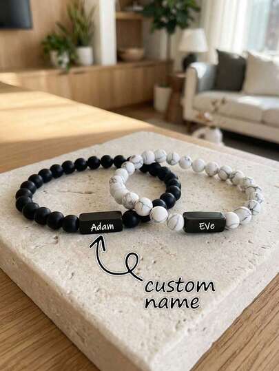 1pc Personalized Couple's Bracelet Frosted Jade Bead Bracelets Custom With Your Name Beautiful And Preciou Women's Jewelry Art Decorations Are Suitable For Daily Commuting And Specific Holiday Wear Perfect Christmas Present For Husband Or Grandfather/Men's Beaded Bracelet