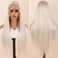 Platinum White Color 13x6 Synthetic Lace Front Wigs Glueless Natural Hair Line HD Transparent Long Silky Straight Hair Halloween Red Wigs 26 Inches Heat Resistant Fiber Hair Wigs For Fashion WomenBaby Hair Daily Use Party Weddings Cosplay - Platinum - 查看 2