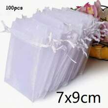 50/100pcs White Organza Drawstring Bags, Luxury Jewelry Gift Bags, Suitable For Party Favors, Candies, Fruits, Crafts, Ideal For Weddings, Bridal Showers, And Special Occasions, Small Gift Pouches - White - View 14