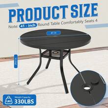 Round Outdoor Dining Table For 4, Weather Resistant Garden Table For Patio - Black - View 4