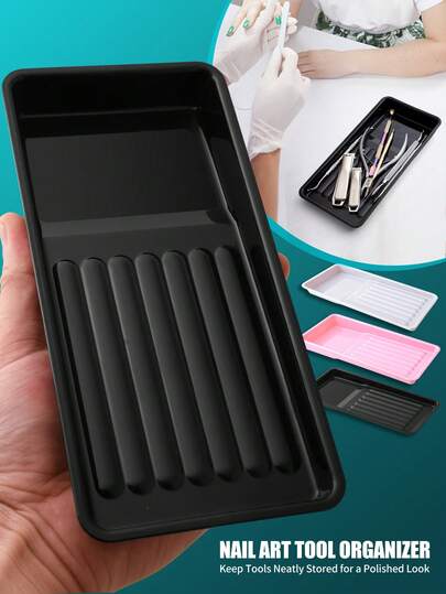 Nail Art Tool Storage Box, Multi-Color Plastic Nail Art Tray, Household & Salon Tabletop Tool Organizer Tray, Includes Cuticle Nipper, Tweezers, Buffers, Large Capacity & Anti-Slip Nail Technician Supplies