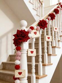 1 Stück künstliche Rose Herz Umschlag Fahne Hängedekoration, romantische Hochzeitssaison Dekoration, Liebesbrief Fahne, Garnknäuel Anhänger, elegante Heimdekoration, Kamin Hintergrund Hängedekoration, Hochzeit Verlobungsfeier Dekoration, süße Paar Zimmer Präsentation, Foto Hintergrund Dekoration - Verschiedenfarbig - Übersicht 2