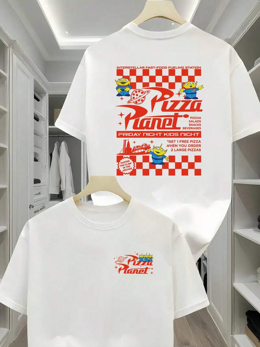 Disney (Loose Version), Toy Story Powder Collection! Pizza Planet Co-Branded Printing, Suitable For Summer And Spring, Holiday Gift Party Clothing, Ladies' Clothing. - White - View 1