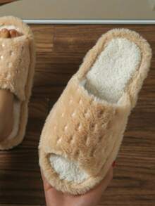 新款时尚仿毛皮套脚拖鞋，饰有金属五角星，舒适静音露趾设计 - 女款拖鞋 - 查看 4