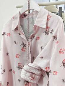 YUXIN Elegant Ditsy Floral Print Top, Lightweight Breathable Blouse For Spring Summer Autumn Pink - Pink - View 7