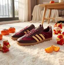 Adidas 三葉草女子低筒休閒輕便運動板鞋 - 酒紅色 - 查看 2