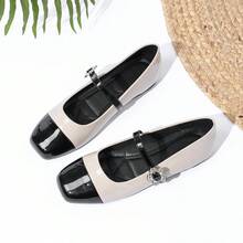 Giày búp bê nữ kiểu dáng slip-on mới về, giày Mary Jane casual phối da. - Màu be - Xem 14