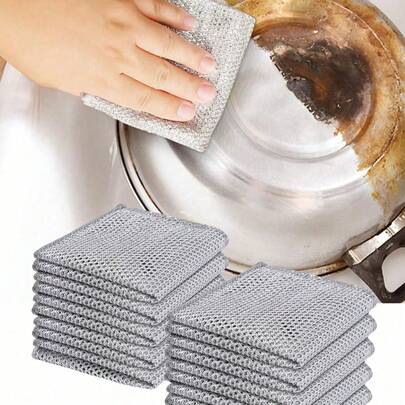 100/50pcs Multipurpose Wire Dishwashing Cloths, Non-Scratch Scrubbing Cleaning Cloths For Kitchen, Pots, Pans, Dishes & Cookware