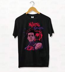 Fashion Casual TopRemera  Miles Morales (Negra),Sunshine And Cheerful Printed T-Shirt, 1 Piece, 100% Pure Cotton, Seasonal Casual Men's T-Shirt, Round Neck Pure Cotton Short Sleeved T-Shirt,All Sizes Available,Family Matching Outfits, Unisex Casual Daily Wear T-Shirt - Black - View 1