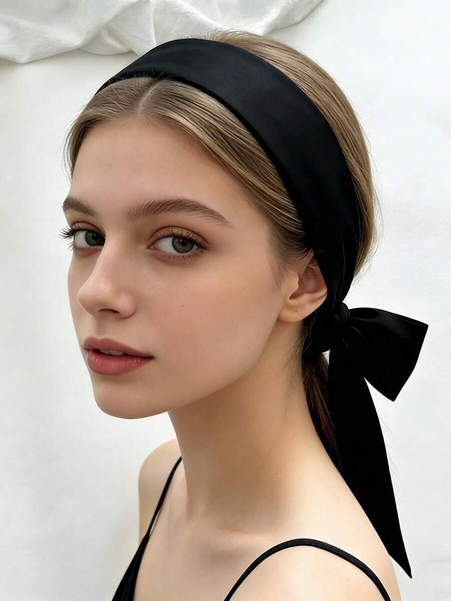 1pcMinimalist Black Satin Hair Scarf, Chic Hair Ribbon For Daily Wear - Multicolor - View 1