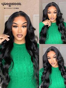 MEGALOOK 4x4蕾丝闭合式波浪卷真人发假发，自然黑色，10-30英寸，预漂白发结，自然发际线，150%密度，透气帽假发 - Natural Black - 查看 5