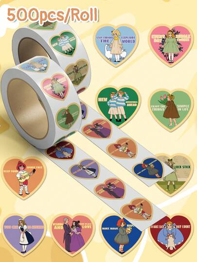 500pcs/Roll Vintage Cartoon Character Roll Stickers Adorable And Fun Patterns Self-Adhesive Stickers Perfect For Gifts, Celebrations, Scrapbooks, Skateboards, Guitars, Envelope Decorations - Arts And Crafts Stickers