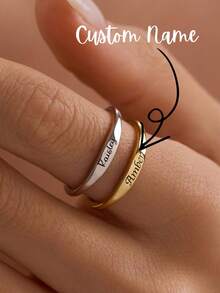 1pc Customizable Name Ring, Stackable Name Ring, Delicate Name Ring, Engraved Stackable Ring, Engraved Name Ring, Personalized Gift For Women, Mother's Day Gift - Multicolor - View 1