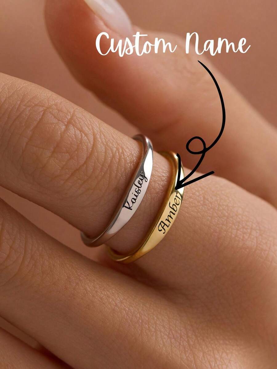 1pc Customizable Name Ring, Stackable Name Ring, Delicate Name Ring, Engraved Stackable Ring, Engraved Name Ring, Personalized Gift For Women, Mother's Day Gift - Multicolor - View 1