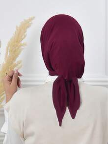 1pc Instant Triangle Hijab, All-In-One Tie-Up Design, Quick Wrap Without Slipping, No Undercap Needed, Suitable For Daily Wear, Prayer, And Outings - Burgundy - View 3