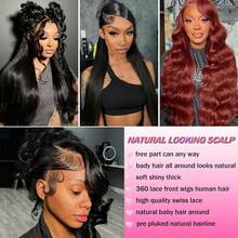 ZHENDEFA Body Wave Invisi Strap 360 Lace Front Wigs Human Hair Pre Pleched 200% Densted Strikes 360 HD Transparent Lace Front Wigs With Drawstring Brazilian Virgin Human Hair Glueless Wig For Women #1B Natural Black - SNatural - 查看 11