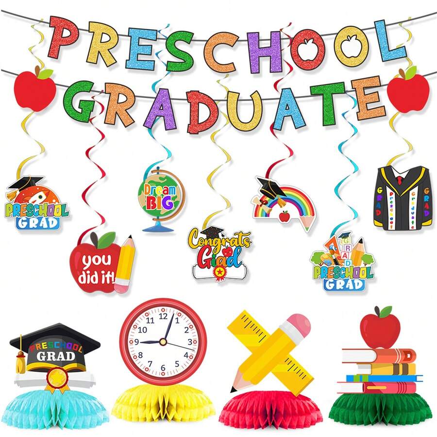 Hanging Swirl Decoration Set Letters Graduation Banner Centerpiece Table Decorations - Colorful - View 1