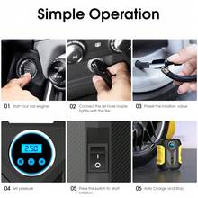 CARSUN Carson Tire Inflator Portable Air Compressor, 12V-DC, 150PSI High-Power Air Pump, Digital Tire Pressure Display/Gauge, Auto Shut-Off, With LED Light And Nozzle Adapters, Suitable For Cars, Motorcycles And Balls - Wired Digital Display Upgrade - View 9