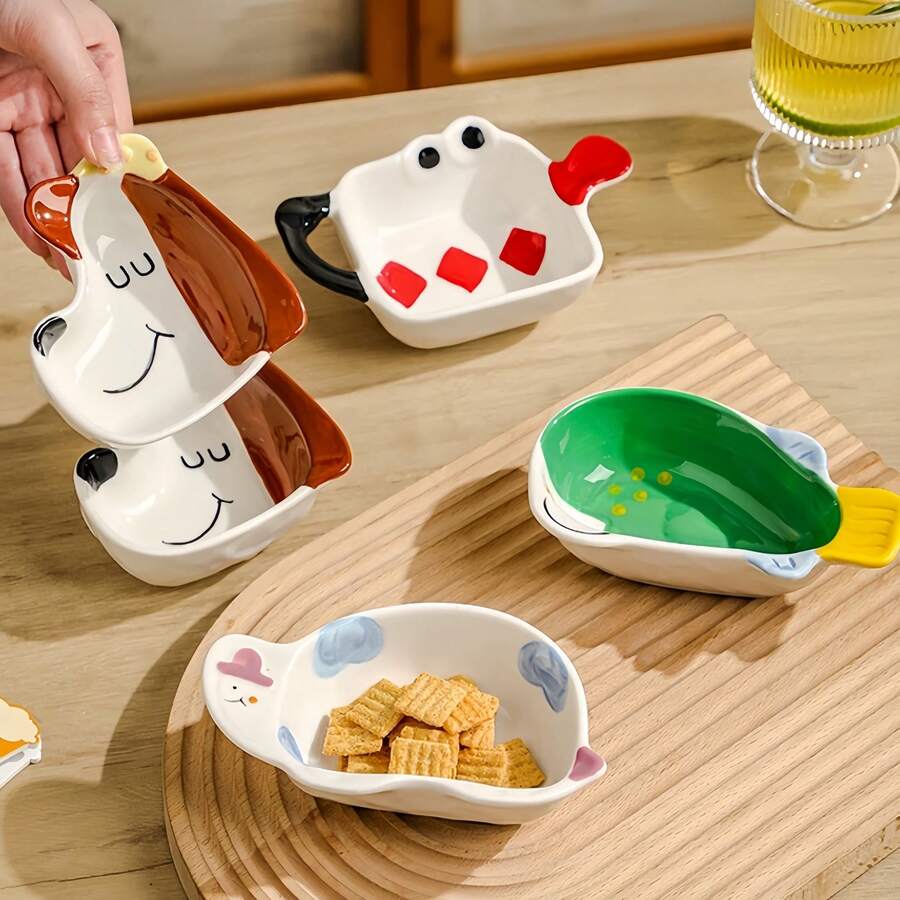 可爱的动物造型餐盘，动物图案为用餐增添乐趣，可用作小零食盘、调味碟，适合日常使用和送礼。 - 彩色 - 查看 1