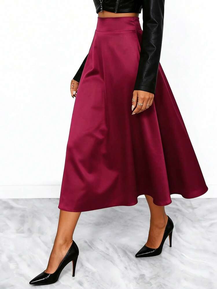 Women's Elegant Burgundy Tie-Back Skirt, Spring - Burgundy - View 3
