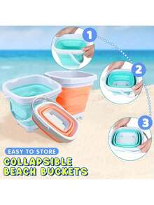 11pcs Kids Beach Toy Set - Foldable Bucket (Green/Orange) With Shovel, Star/Animal Shaped Molds (Turtle/Crab), Sieve And Rake, Random Accessory Colors, Sand And Water Play Tools, Outdoor Travel, Early Learning Beach Toys, Suitable For Girls Boys Birthday/Holiday/Summer/Beach Holiday Gift - Multicolor - View 8