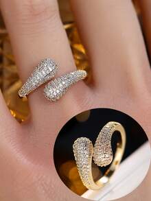 1 buah Cincin Wanita yang Dapat Disesuaikan, Cincin Zirkonia Sintetis Bertatahkan Desain Mewah, Aksesori Fashion Cocok untuk Pemakaian Sehari-hari - cincin terbuka - View 4