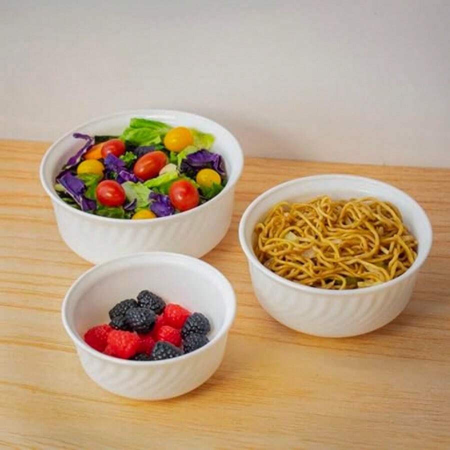 Top Choice 1618-342 Juego de 3 Refractarios Vidrio Opal Jade Blanco Set de Recipientes Almacenadores de Alimentos Contenedores a Prueba de Fugas 3 Tamaños diferentes Con Tapa de Silicón - Blanco - Ver 1