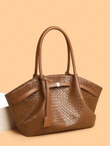 New Arrival PU Woven Embossed Retro Large Capacity Shoulder Crossbody Bag, Versatile Commuter Tote Bag For Women - Brown - View 1