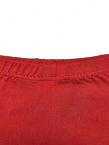 女士渐变爱心印花短袖上衣和打底裤休闲日常套装，春夏款 - 紅色 - 查看 5