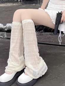 1 Pair Thin Leg Warmers + Chain Buckle, Women's Subculture Black Goth Lolita Flared Leg Leg Warmers, JK Thigh High Leg Warmers, Punk Mischievous Motorcycle Apocalyptic Y2K Subculture Stockings, Spring/Summer - Black - View 9