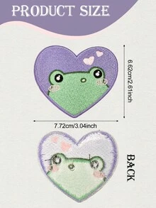 RHUAGYP 1pc Cute Frog Heart Shaped Embroidered Cloth Patch, Iron-On / Sew-On Decoration For Clothing, Bags, DIY - Multicolor - View 2
