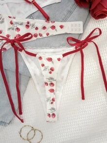1 Set Women's Printed Lace Patchwork Underwire Soft Cup Comfortable Lingerie Set - Apricot - View 6