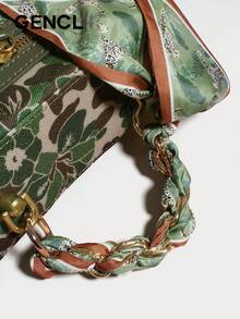 Women 2025 New Summer High-End Silk Scarf Chain Camouflage Chic Mini Square Box Bag Small Versatile Lightweight Stylish Messenger Crossbody Handbag | Travel, Vacation, Shopping, Date, Commute, Gift For Women, Mothers, Teachers, Friends, Bridesmaids - 橄欖綠 - 查看 5