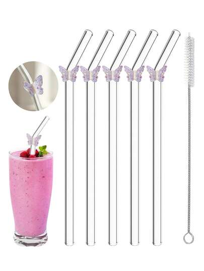 5 قطع من القش القابل لإعادة الاستخدام مناسبة لجميع المواسم، تشمل القش وفرشاة التنظيف، للمشروبات الثلجية والقهوة المثلجة والماتشا، مستلزمات المطبخ، إكسسوارات المطبخ، هدايا العطلات