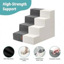 Escaleras para perros para cama alta de 23.6 pulgadas de alto peldaños para mascotas con cubierta a prueba de fugas rampa de espuma de alta densidad para gatos ligera duradera cómoda - Blanco Negro - Ver 6